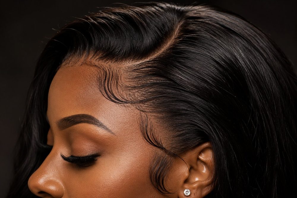 Close-up of a Beauty Maven premium lace-front wig install